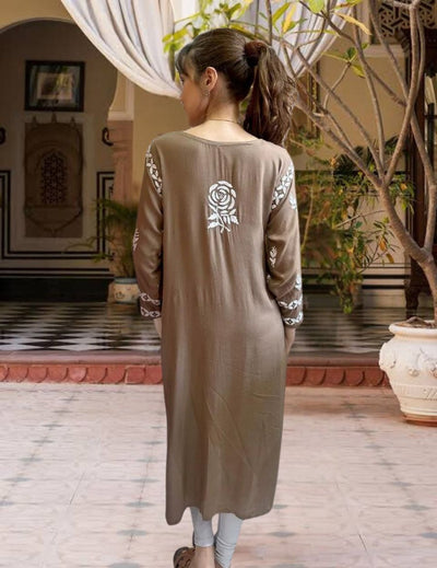 Dark Taupe Chikankari Straight Kurti