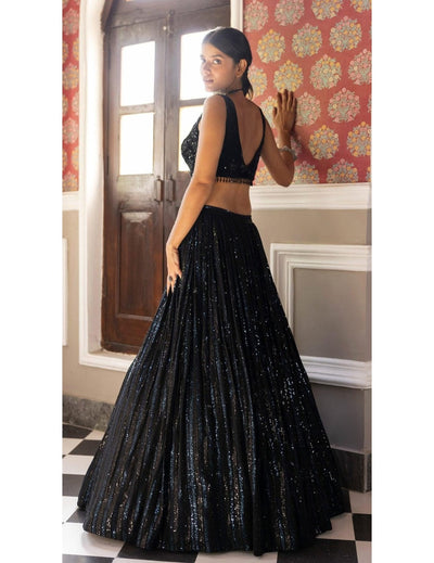 Black Sequins Lehenga With Velvet Blouse