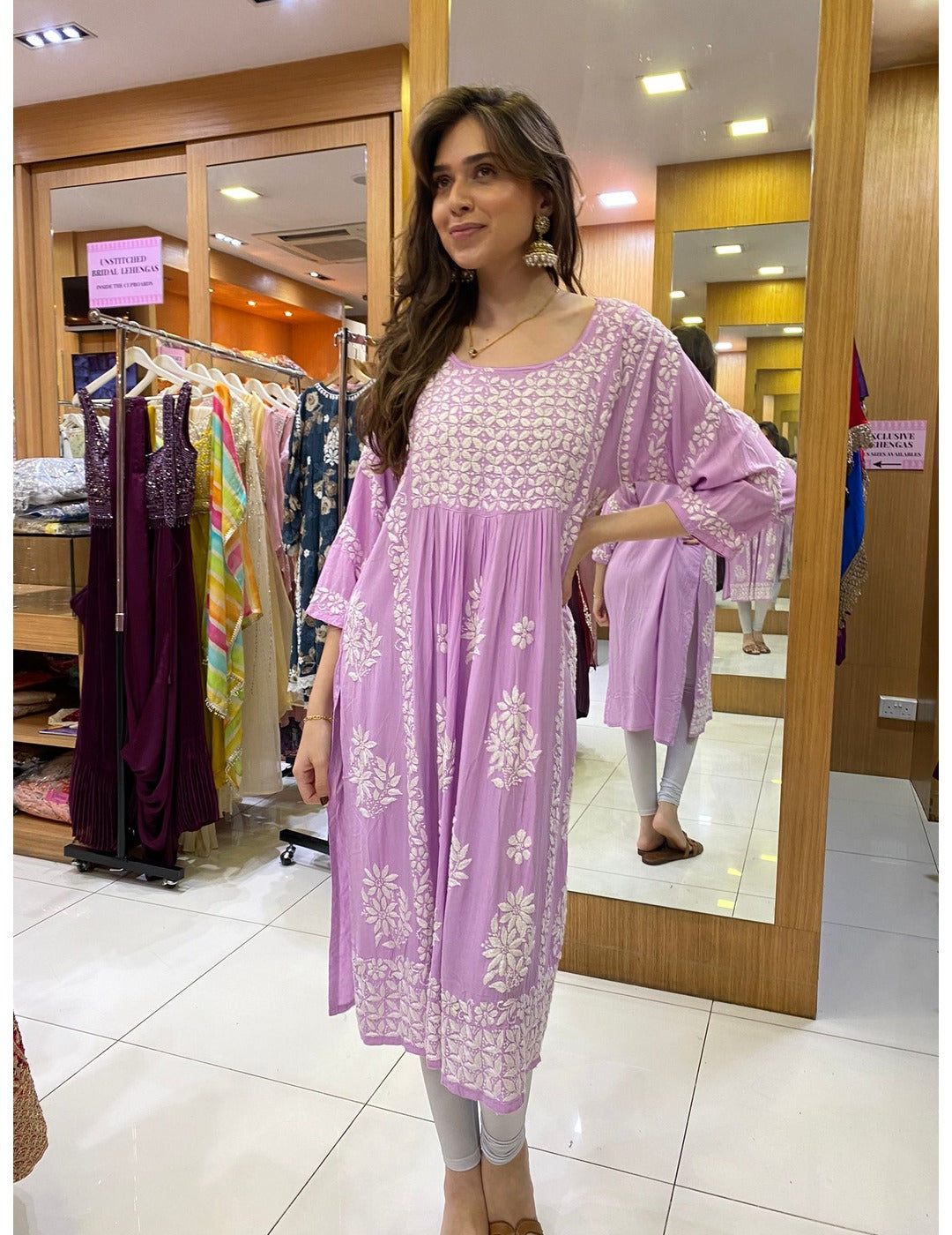 Lilac Chikankari Straight Kurta