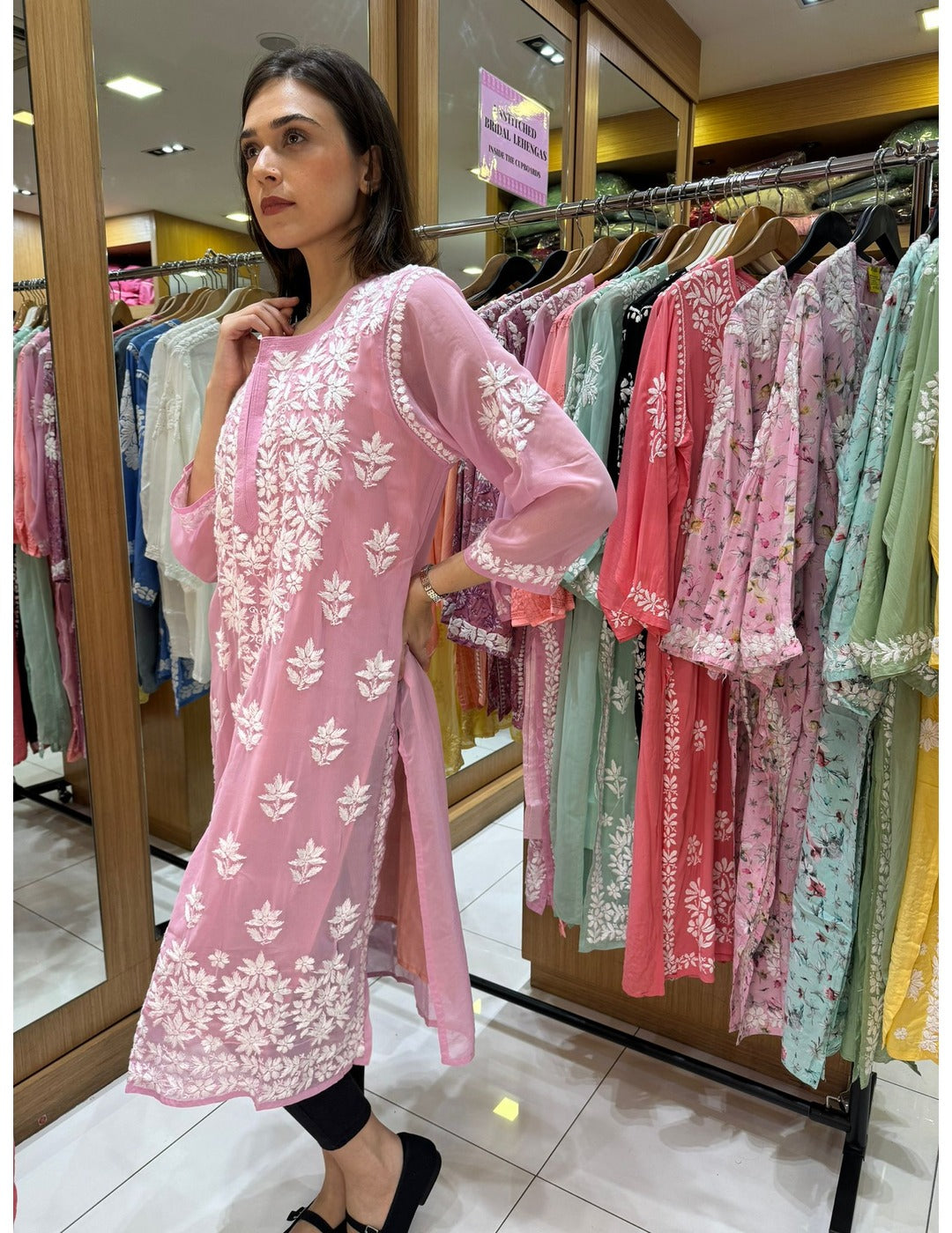 Pink Chikankari Straight Kurta