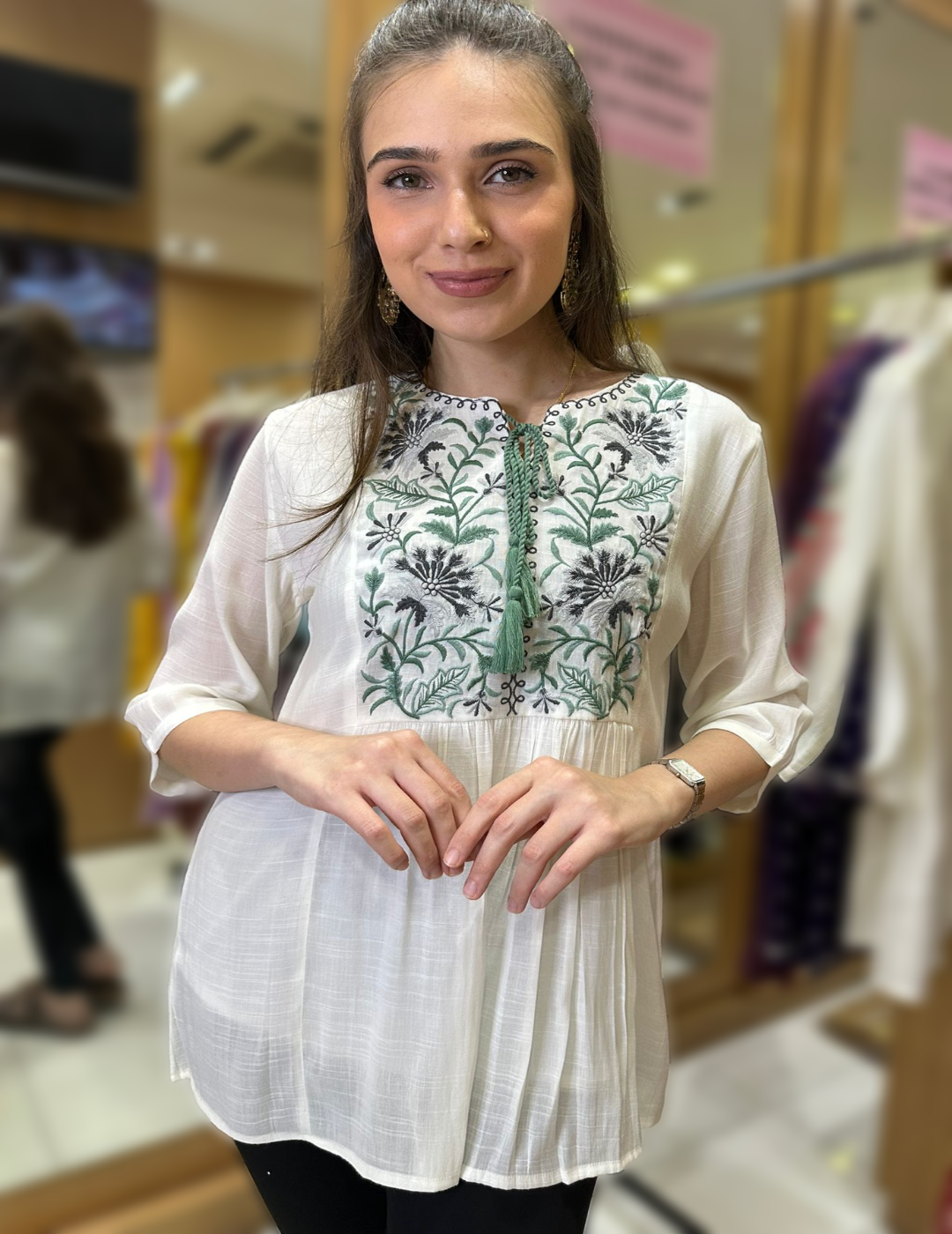 White floral embroidered kurti Singapore