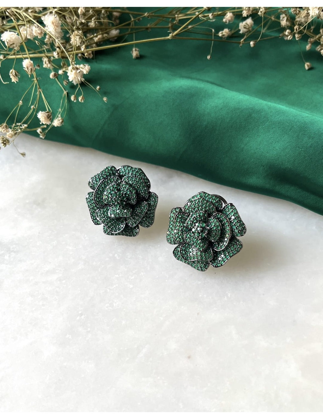 Green Rose Shape Earrings