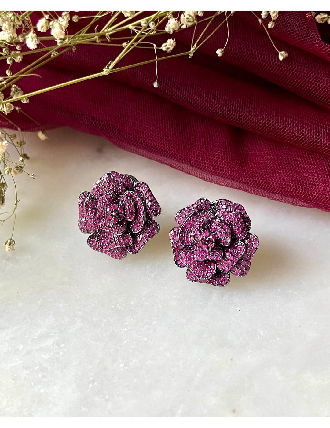 Purple Rose Shape Earrings