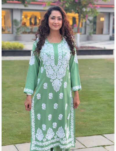 Green Chikankari Kurti Set