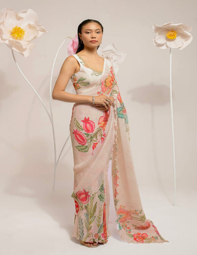 Pre-Draped Ivory White Saree