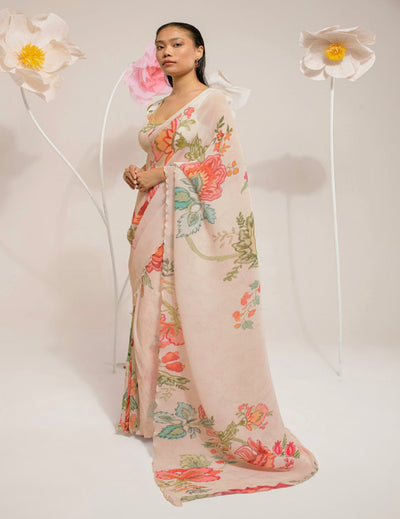 Pre-Draped Ivory White Saree