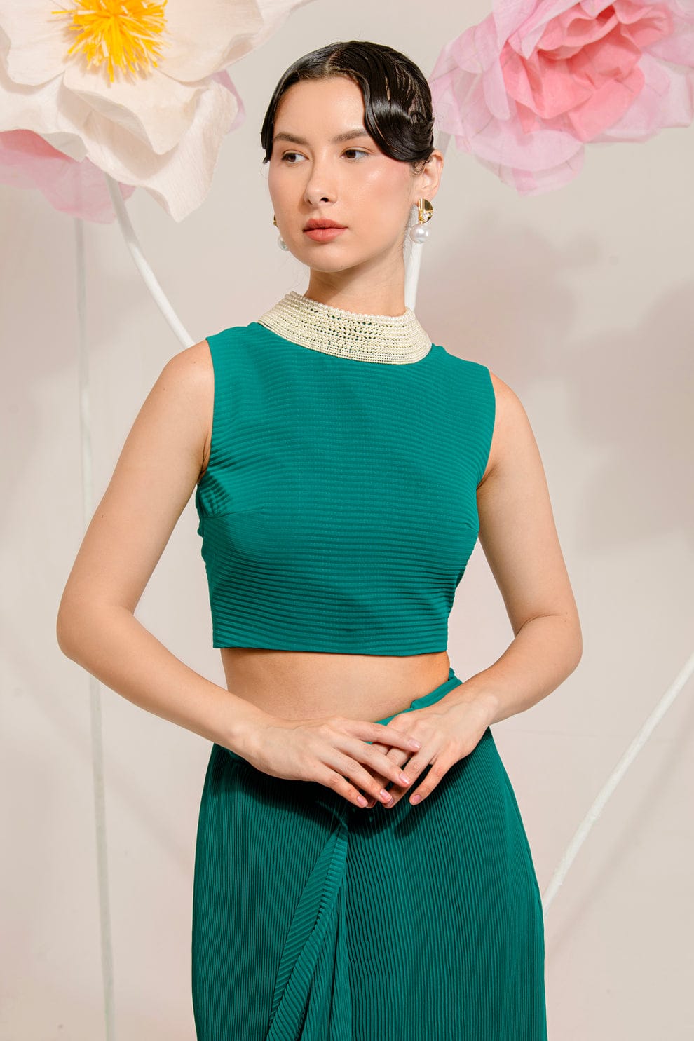 Pre-Draped Teal Green Saree