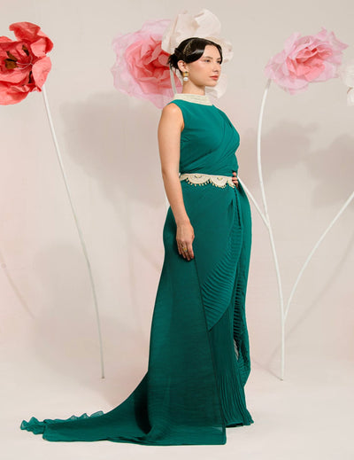 Pre-Draped Teal Green Saree