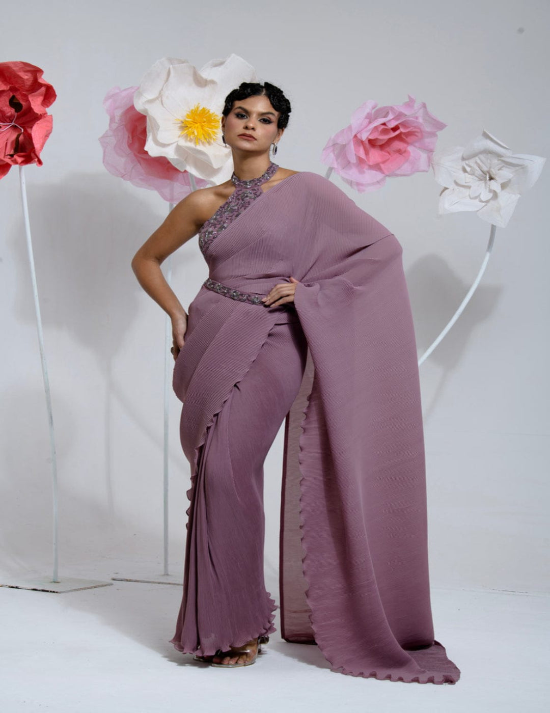 Pre-Draped Dark Mauve Saree