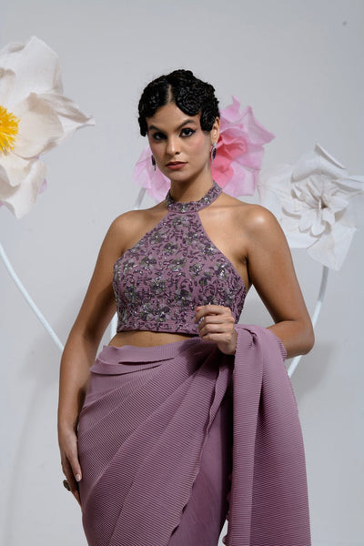 Pre-Draped Dark Mauve Saree
