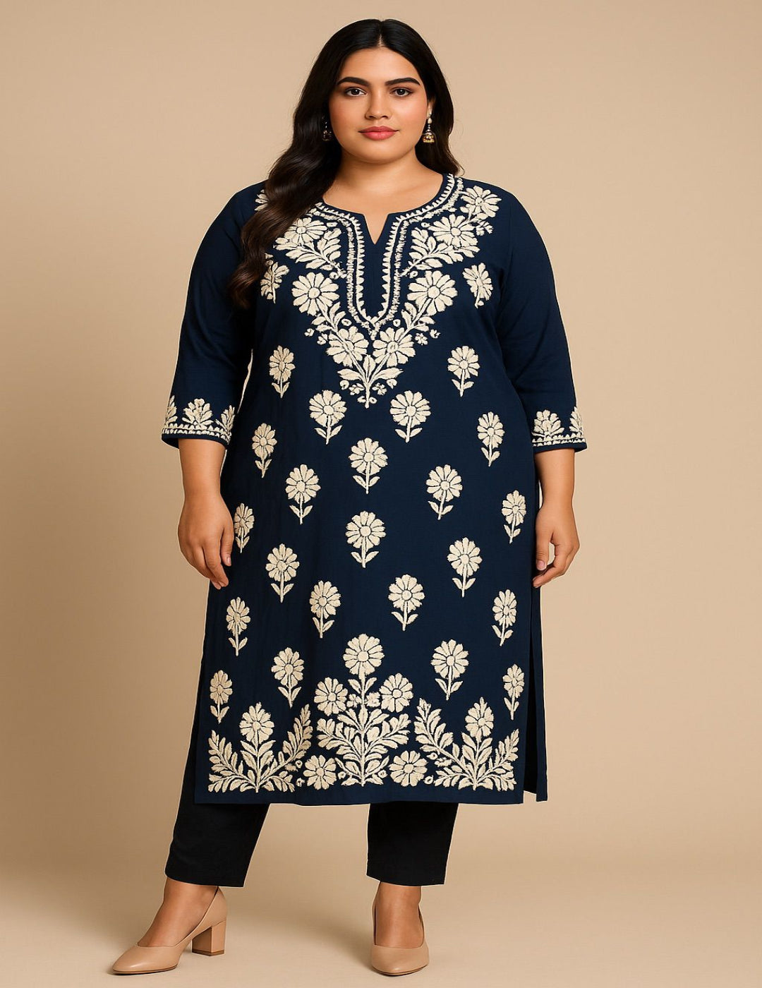 Navy Blue Chikankari Straight Kurti