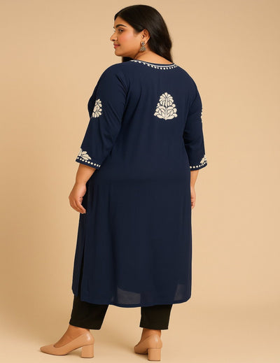 Navy Blue Chikankari Straight Kurti