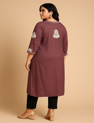 Mauve Chikankari Straight Kurti