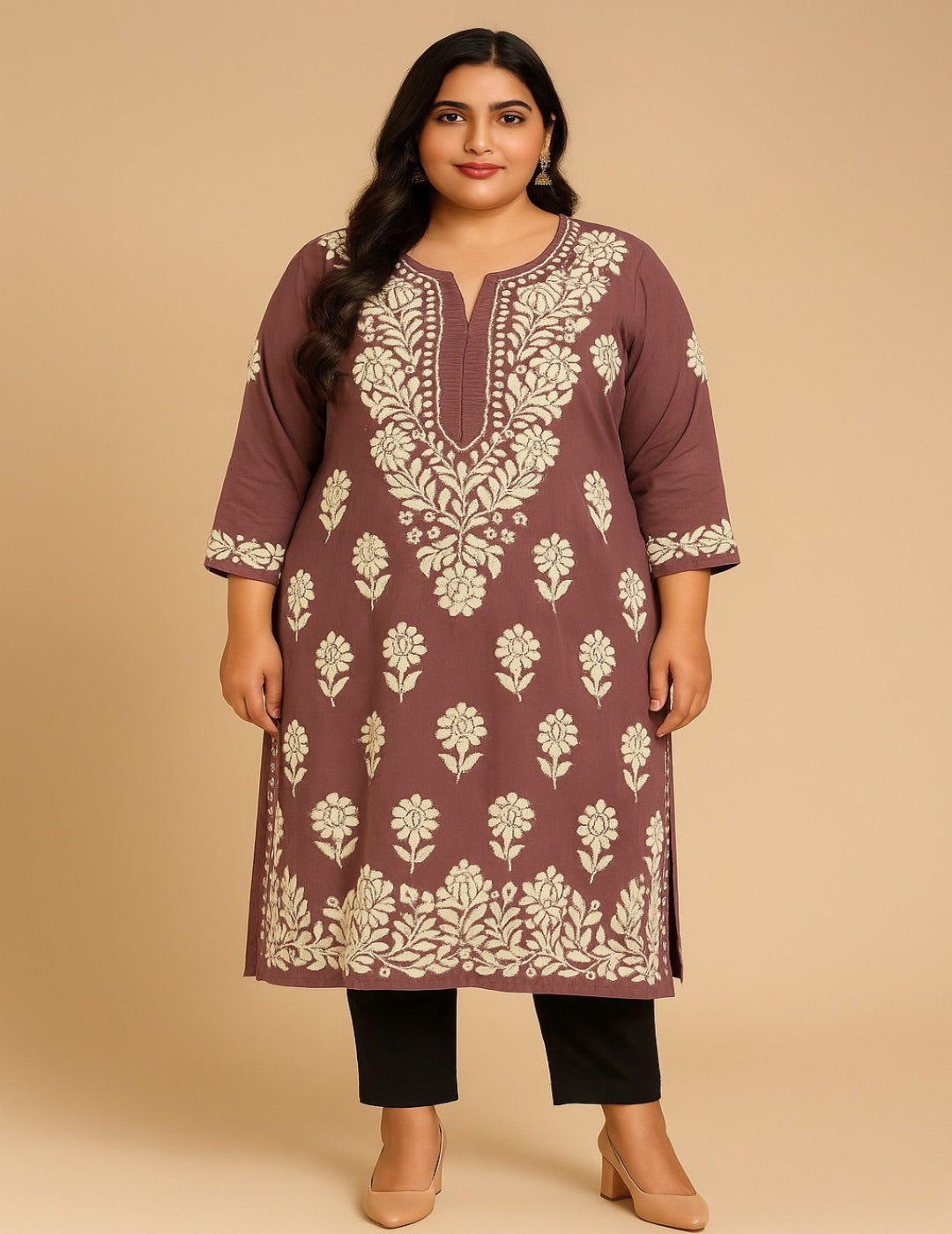 Mauve Chikankari Straight Kurti
