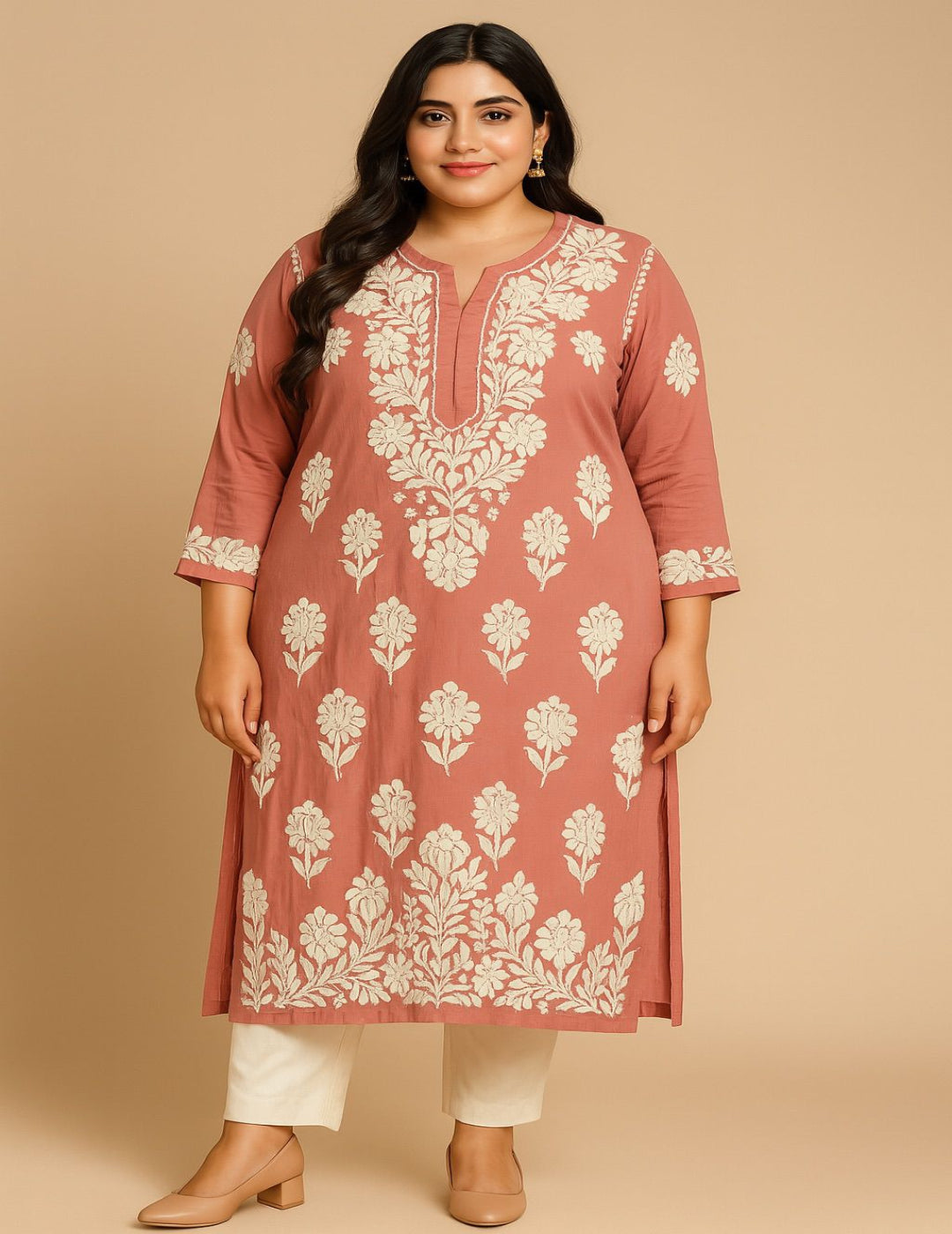 Dusty Rose Chikankari Straight Kurti