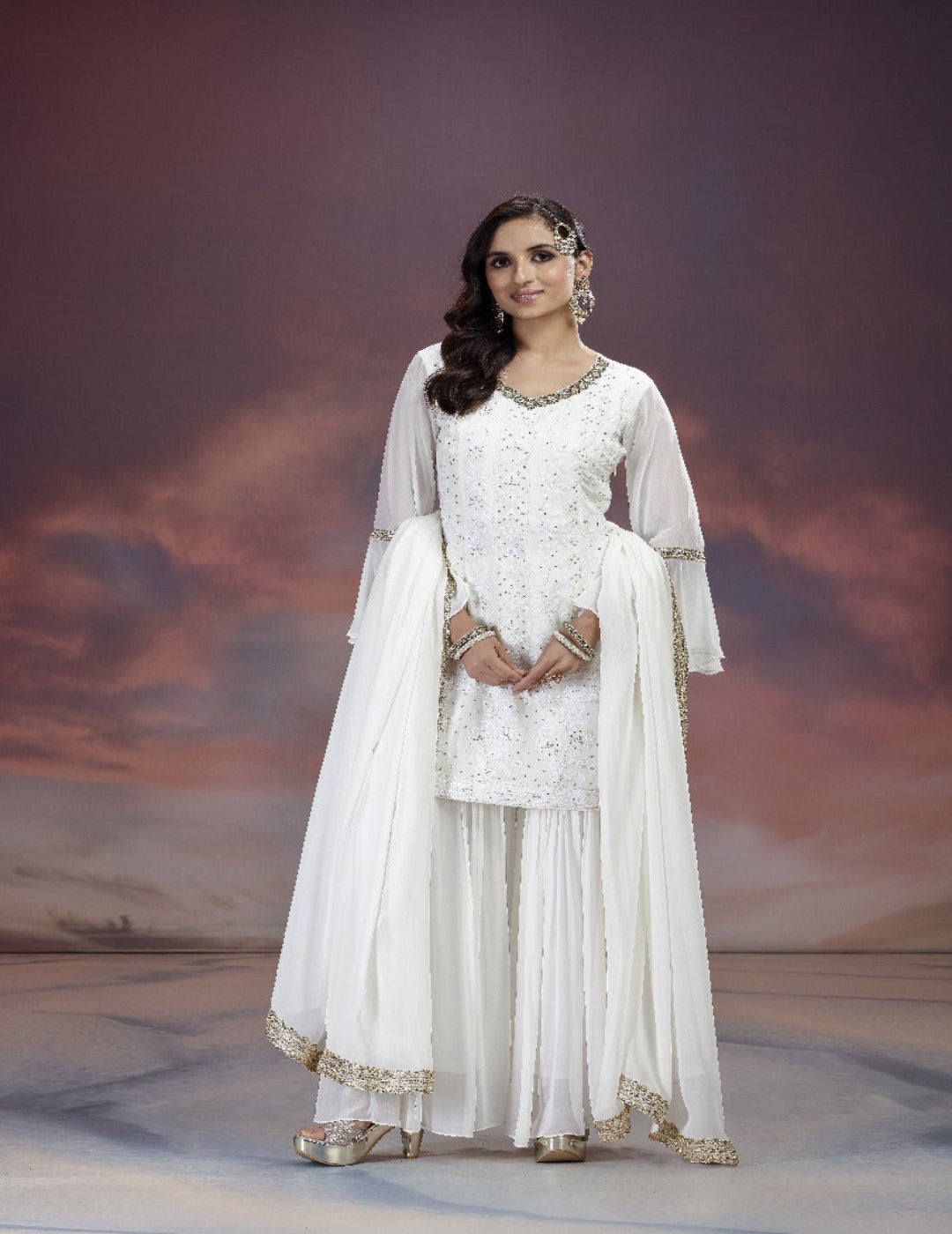 蓝色 Khadi 印花 Sharara 套装