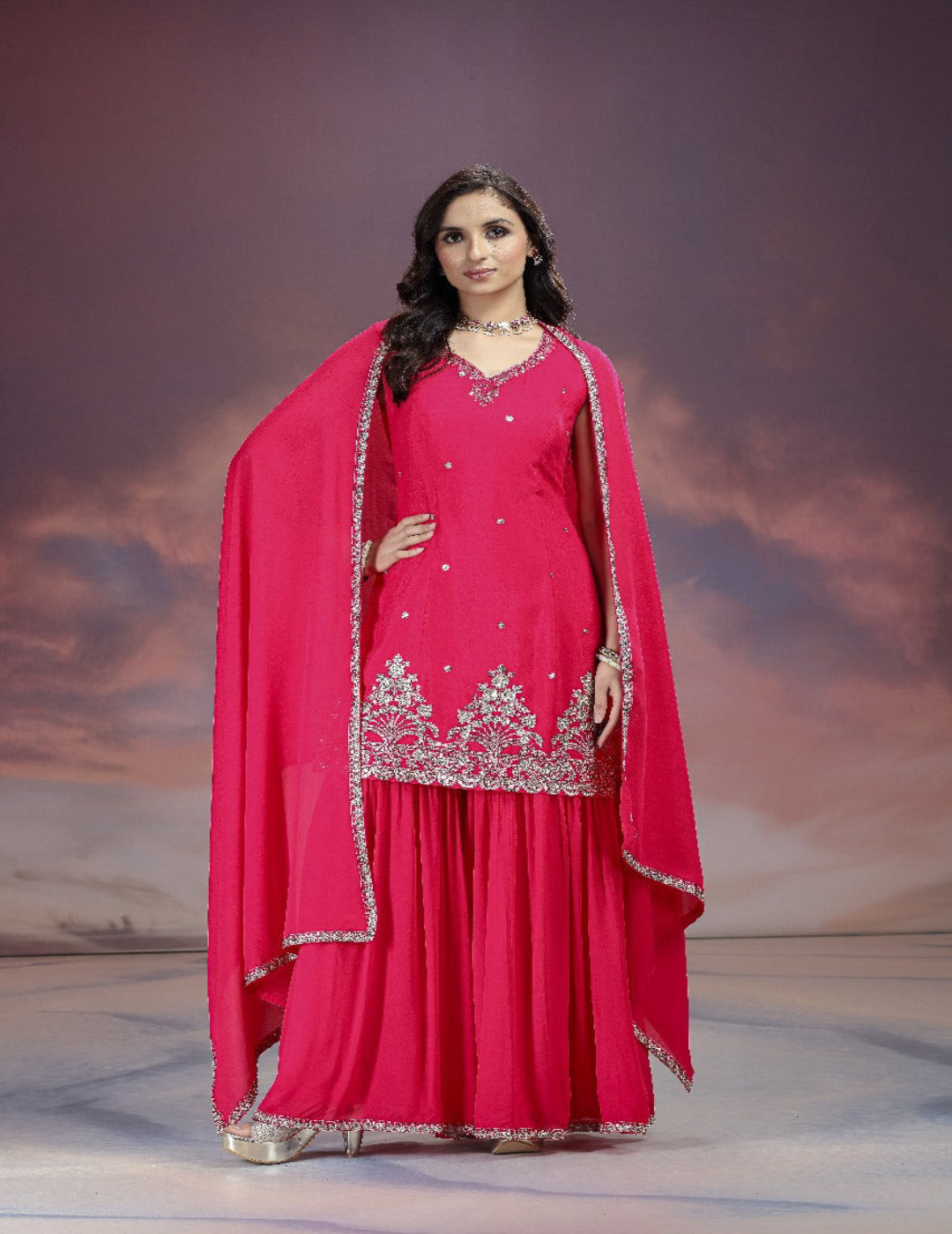 蓝色 Khadi 印花 Sharara 套装