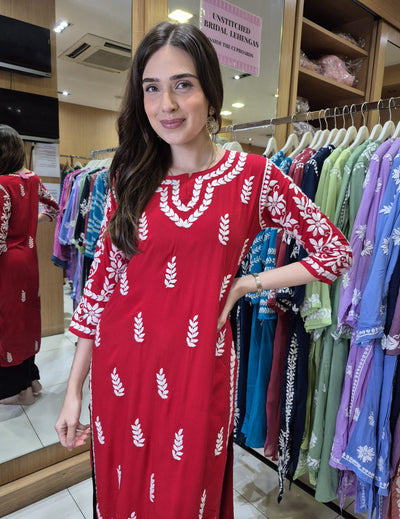 Red Chikankari Kurti