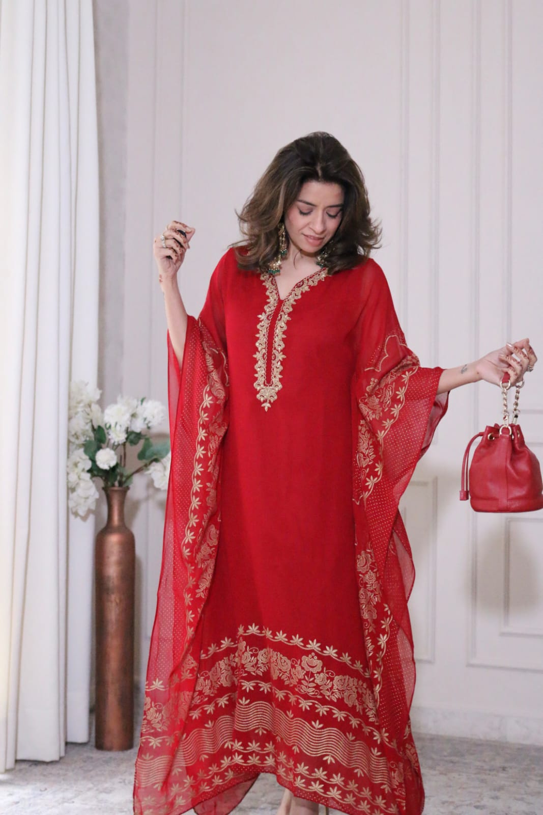 Classy Red Embellished Kaftan