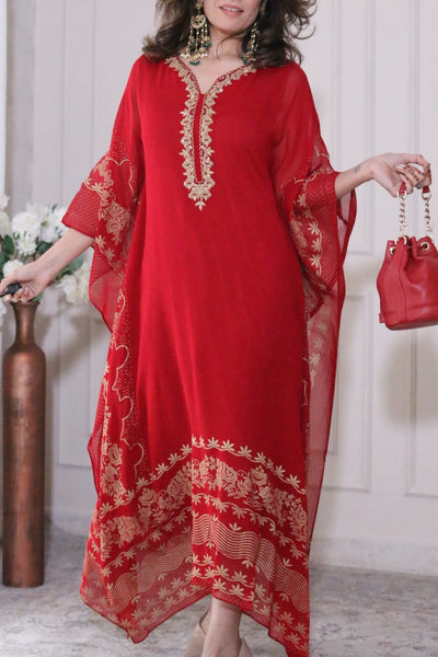 Classy Red Embellished Kaftan