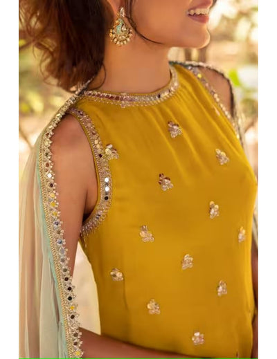 Yellow Georgette Sequined Kurta Set