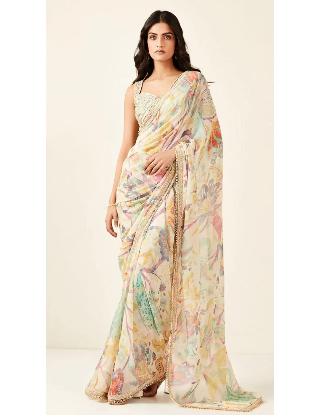 Multicoloured Printed Saree