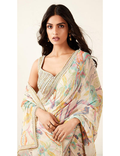 Multicoloured Printed Saree