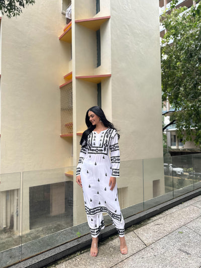 White & Black Chikankari Kurti