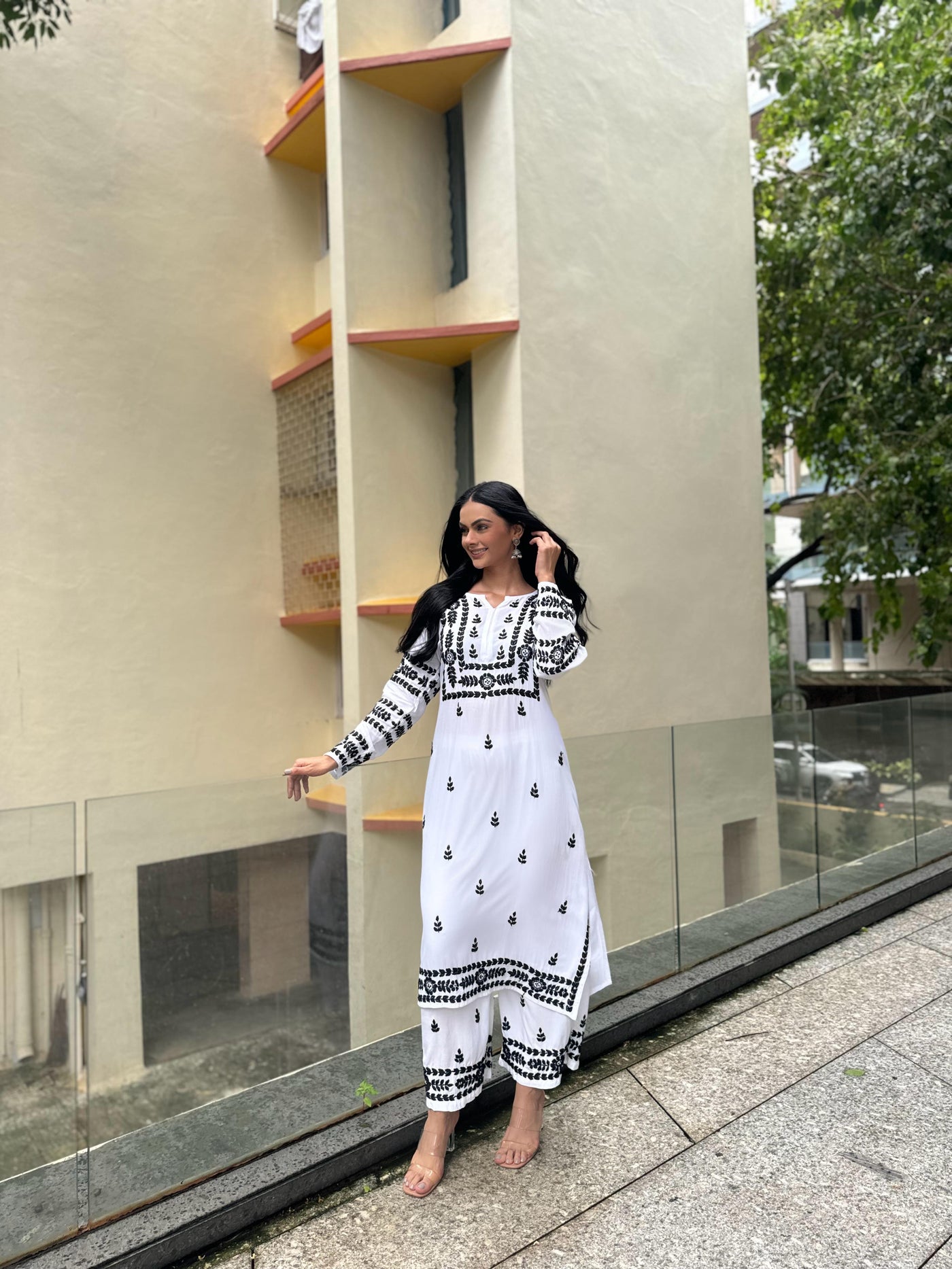 White & Black Chikankari Kurti