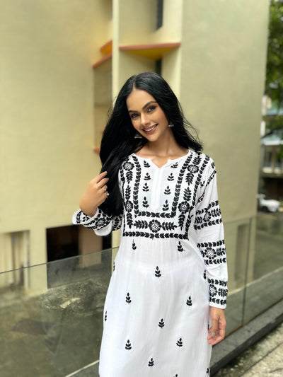 White & Black Chikankari Kurti