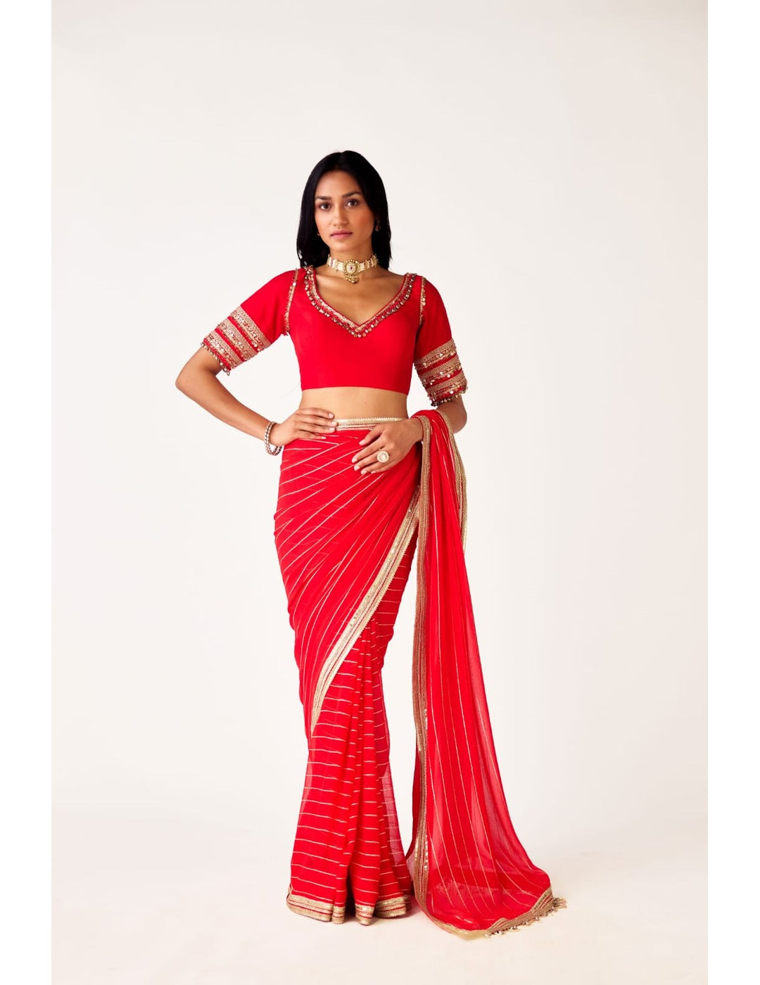 Red Georgette Embroidered Saree