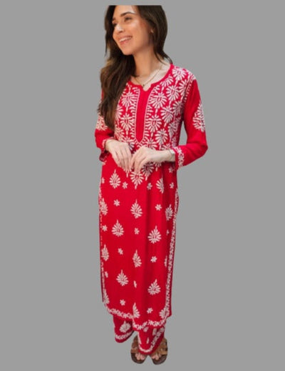 Red Chikankari Set