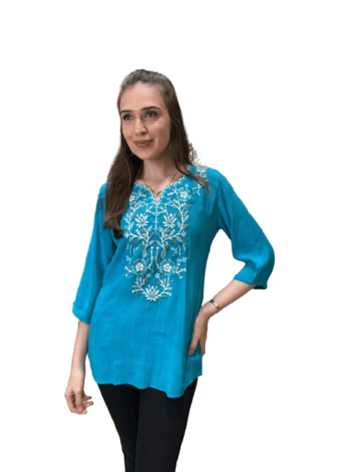 Blue Floral Embroidered Tunic