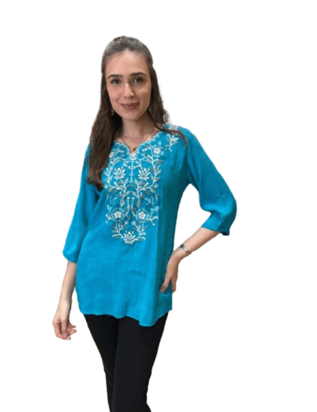 Blue Floral Embroidered Tunic