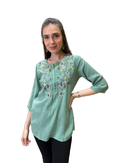 Green Floral Embroidered Tunic