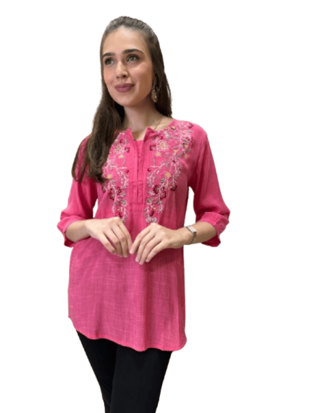 Pink Floral Embroidered Tunic