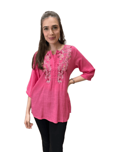 Pink Floral Embroidered Tunic