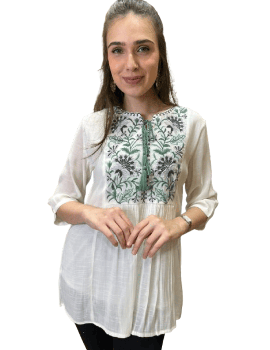 White Floral Embroidered Tunic