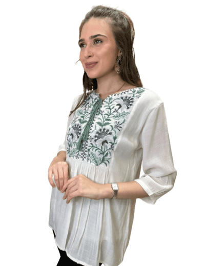 White Floral Embroidered Tunic