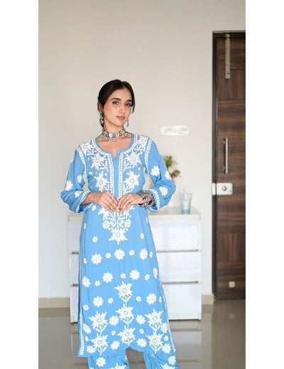 Powder Blue Chikankari Kurti Set