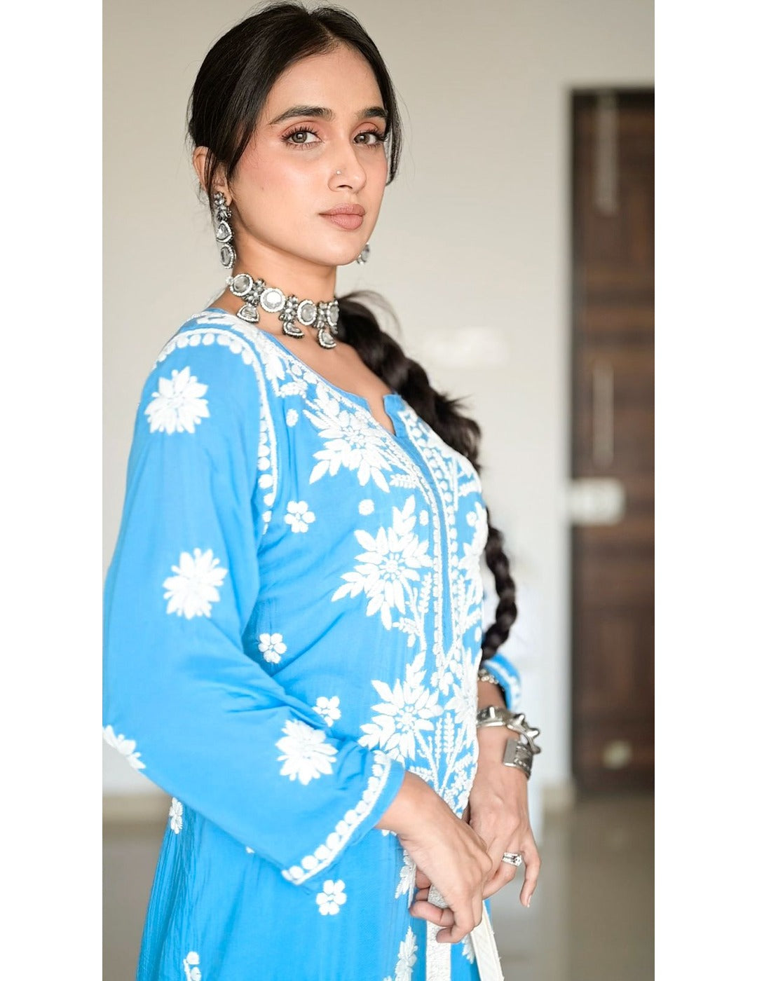 Powder Blue Chikankari Kurti Set