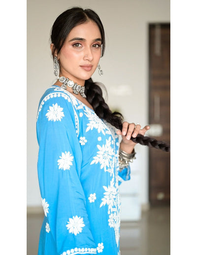 Powder Blue Chikankari Kurti Set