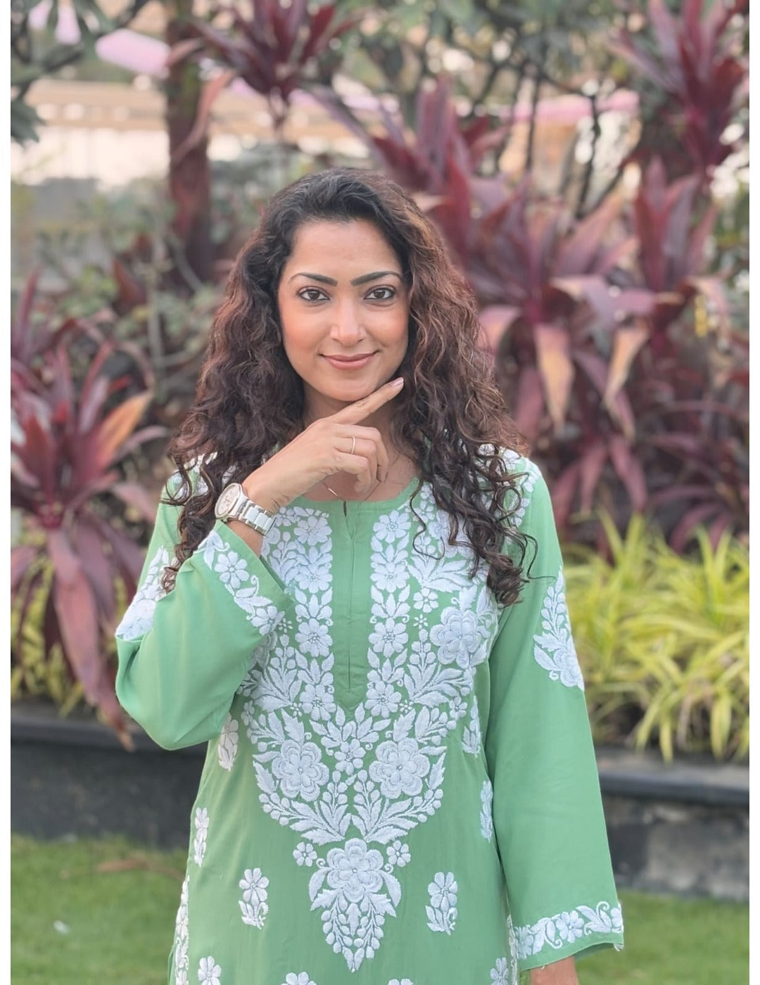 Green Chikankari Kurti Set