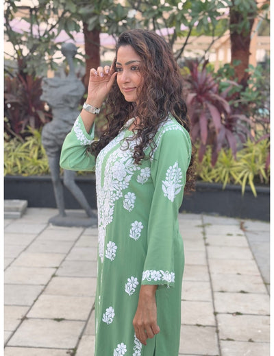 Green Chikankari Kurti Set