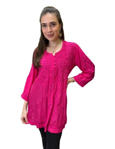 Pink Chikankari Short Kurti