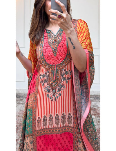 Floral Printed Multicolor Kaftan