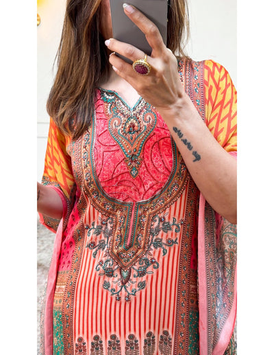 Floral Printed Multicolor Kaftan