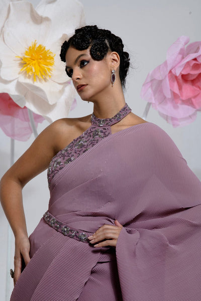 Pre-Draped Dark Mauve Saree