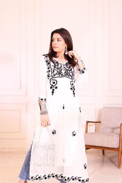 White Chikankari Straight Kurta