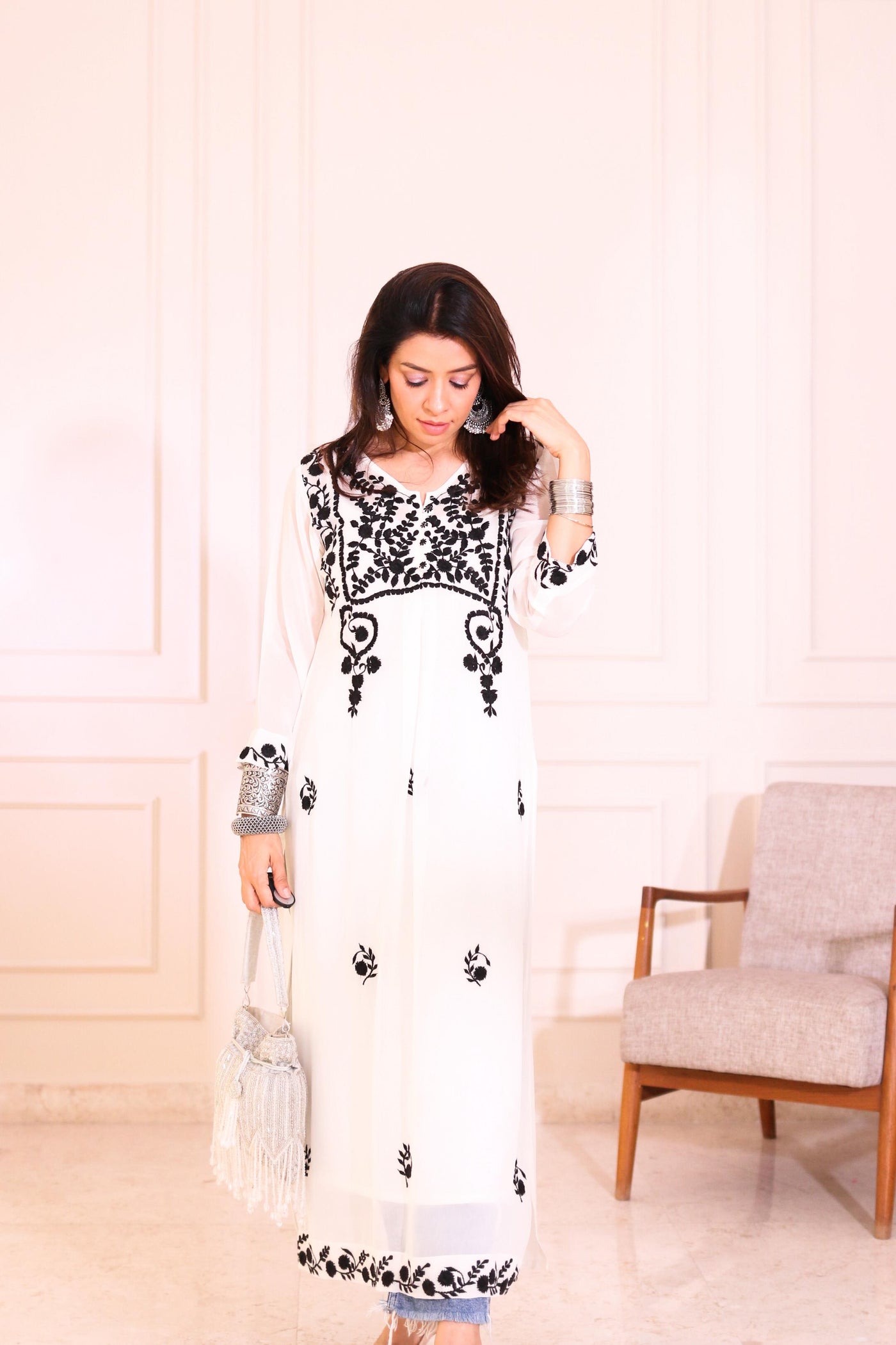 White Chikankari Straight Kurta